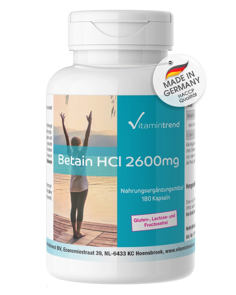 Betaine HCL 2600mg daily intake - 180 capsules, vegan Betaine HCL 2600mg daily intake - 180 capsules, vegan