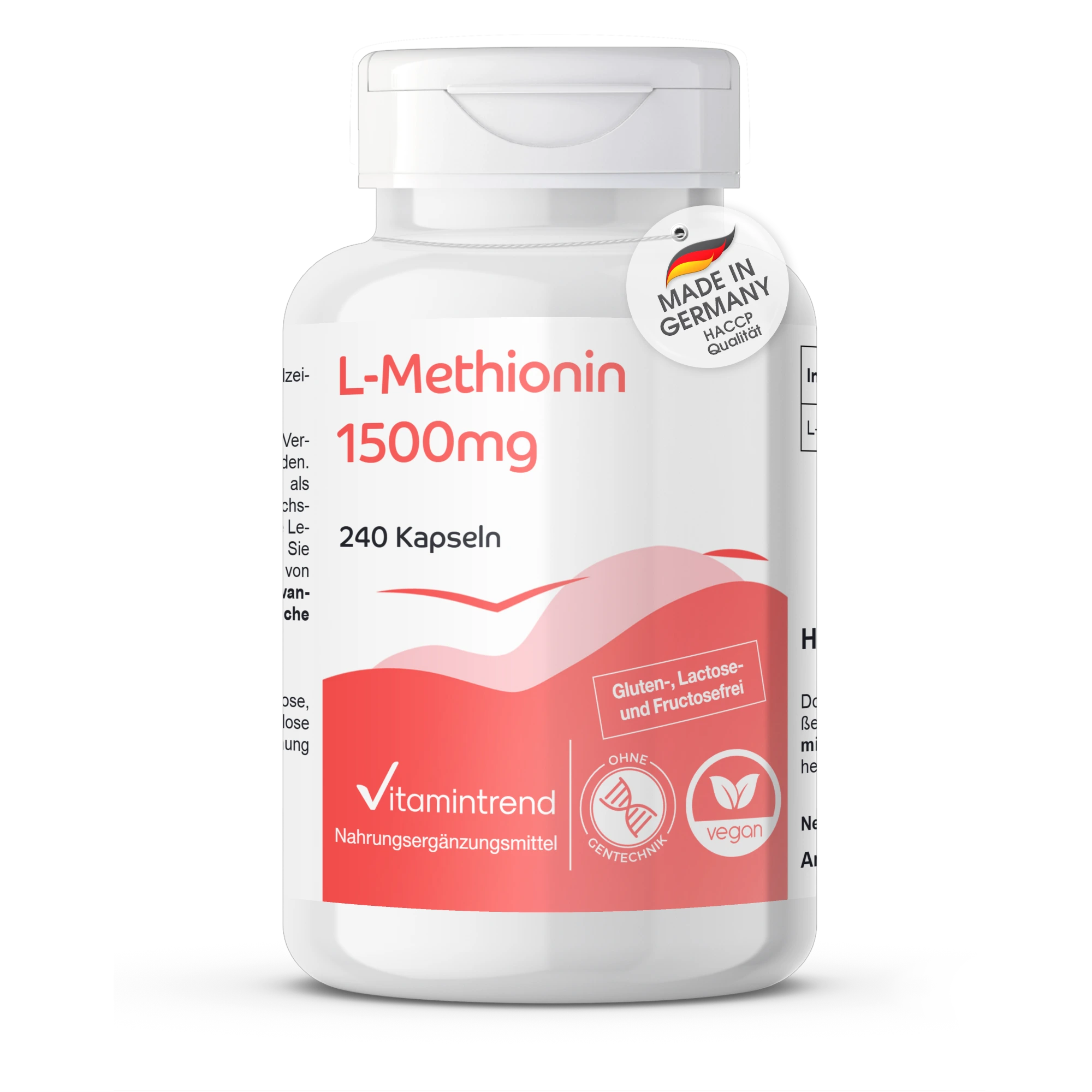 L-Methionine 1500mg - 240 Capsules - Vegan | Vitamintrend