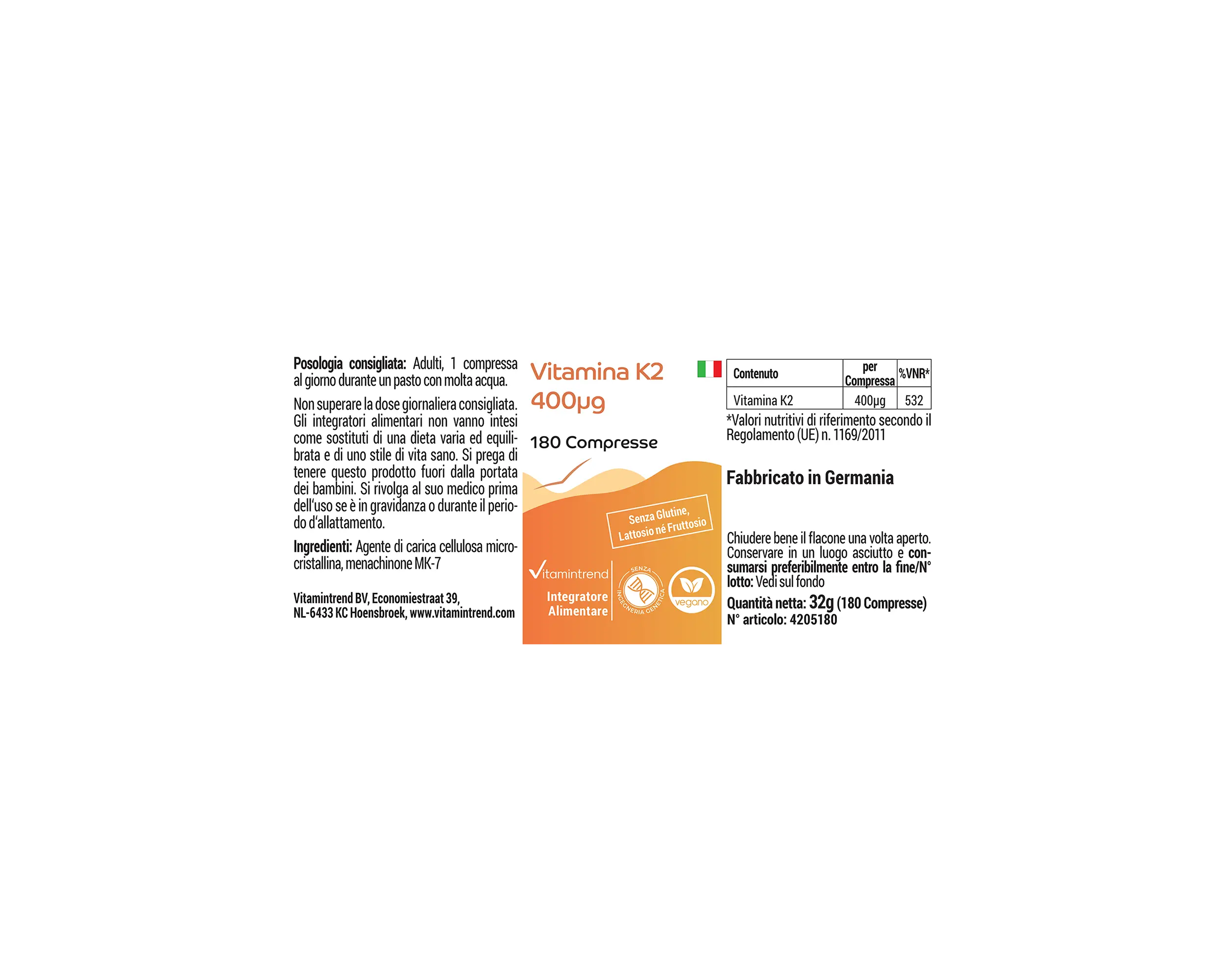 Vitamin K2 400mcg - 180 Tablets | Vitamintrend