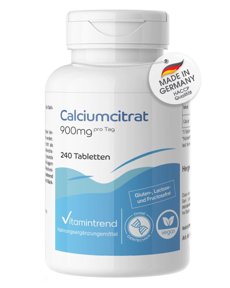 Calciumcitrat 900mg - 240 Tabletten - organisch - Reinsubstanz - vegan | Vitamintrend