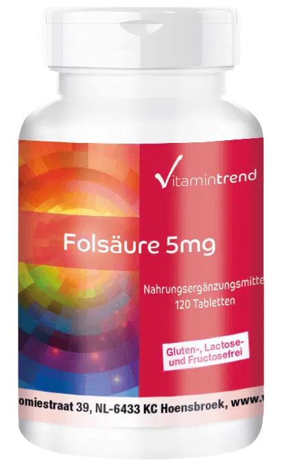 Acide folique 5mg - 120 comprimés, végétalien, dosage élevé, seulement 1/4 comprimé par jour