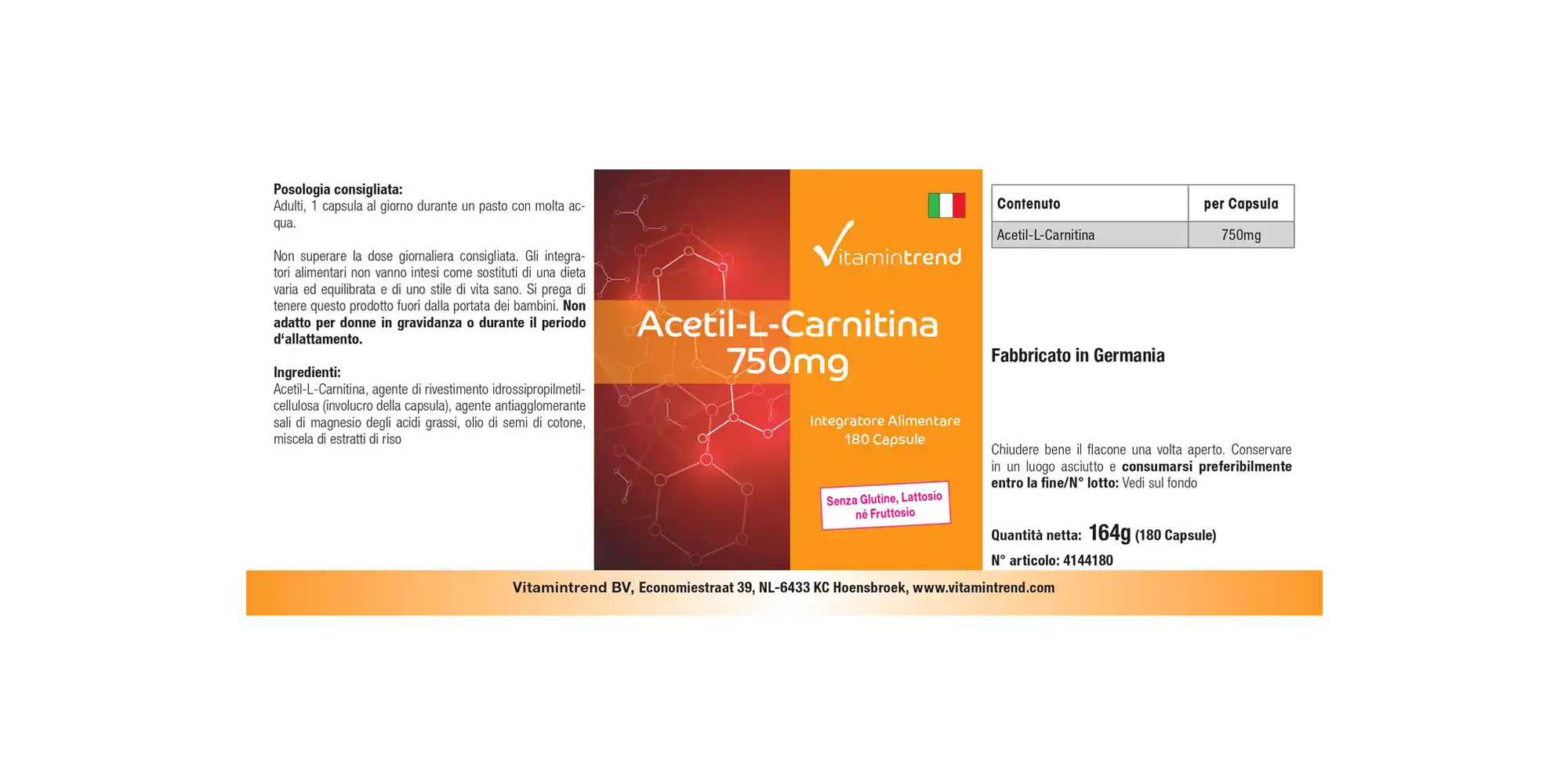 acetil l carnitina dosis recomendada Acetil-L-Carnitina 750mg - dosis alta - vegano