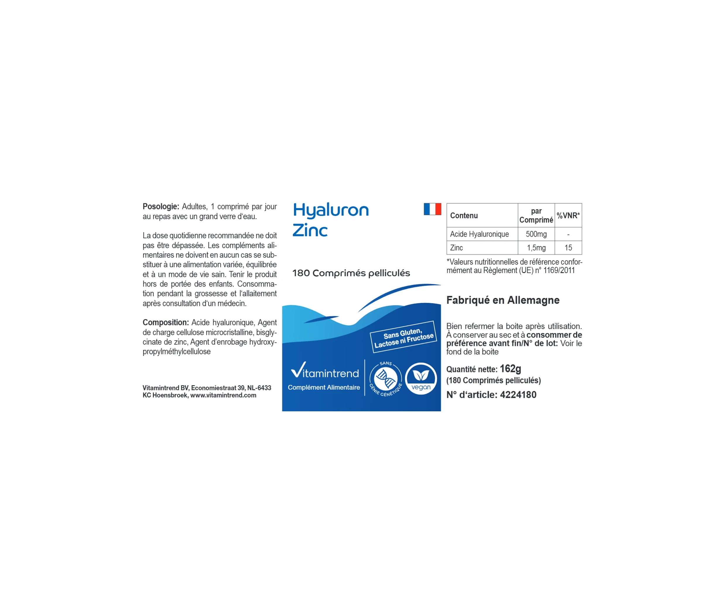 Hyaluron Zink - 180 Filmtabletten | Vitamintrend