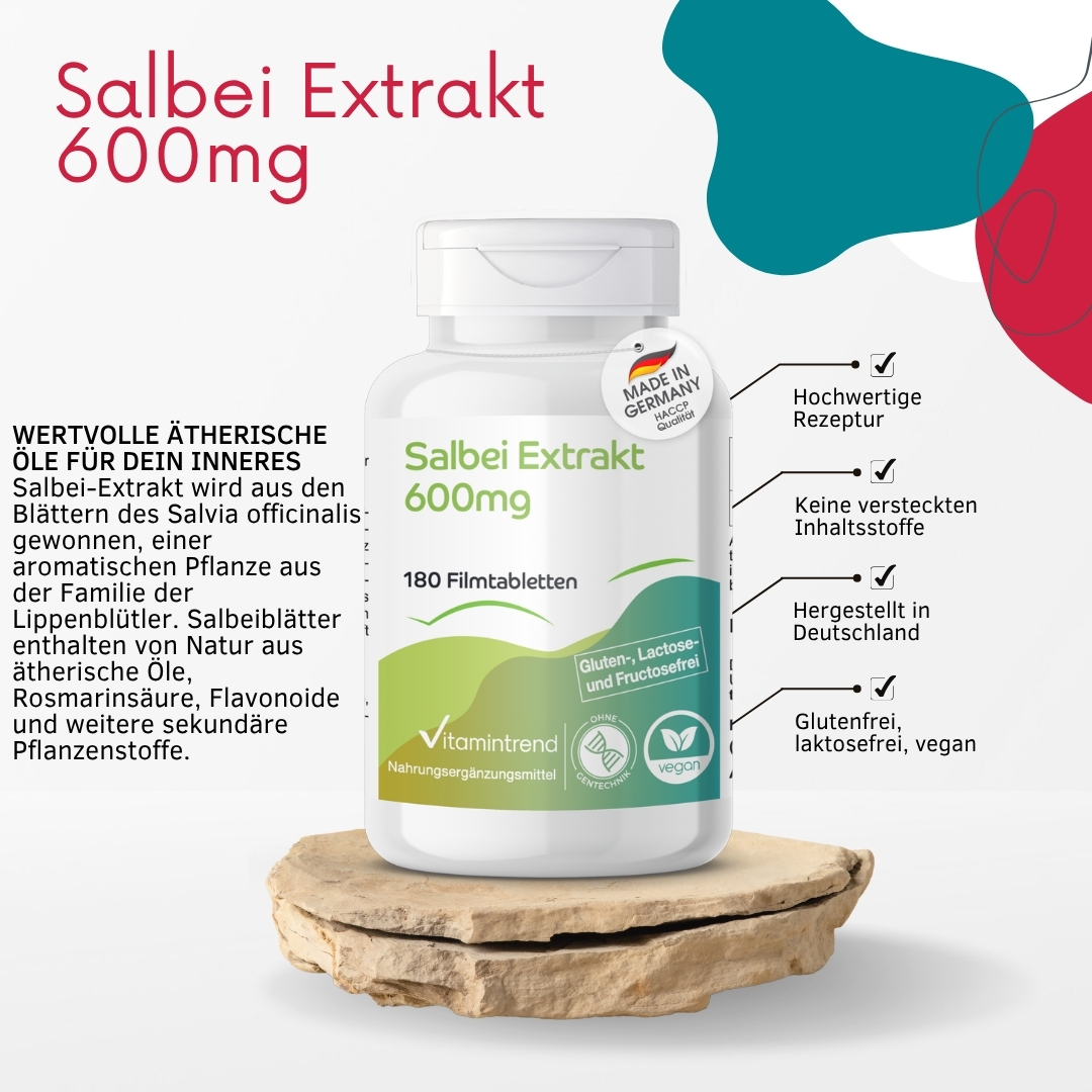 Sage Extract 600mg - 180 Film-Coated Tablets | Vitamintrend
