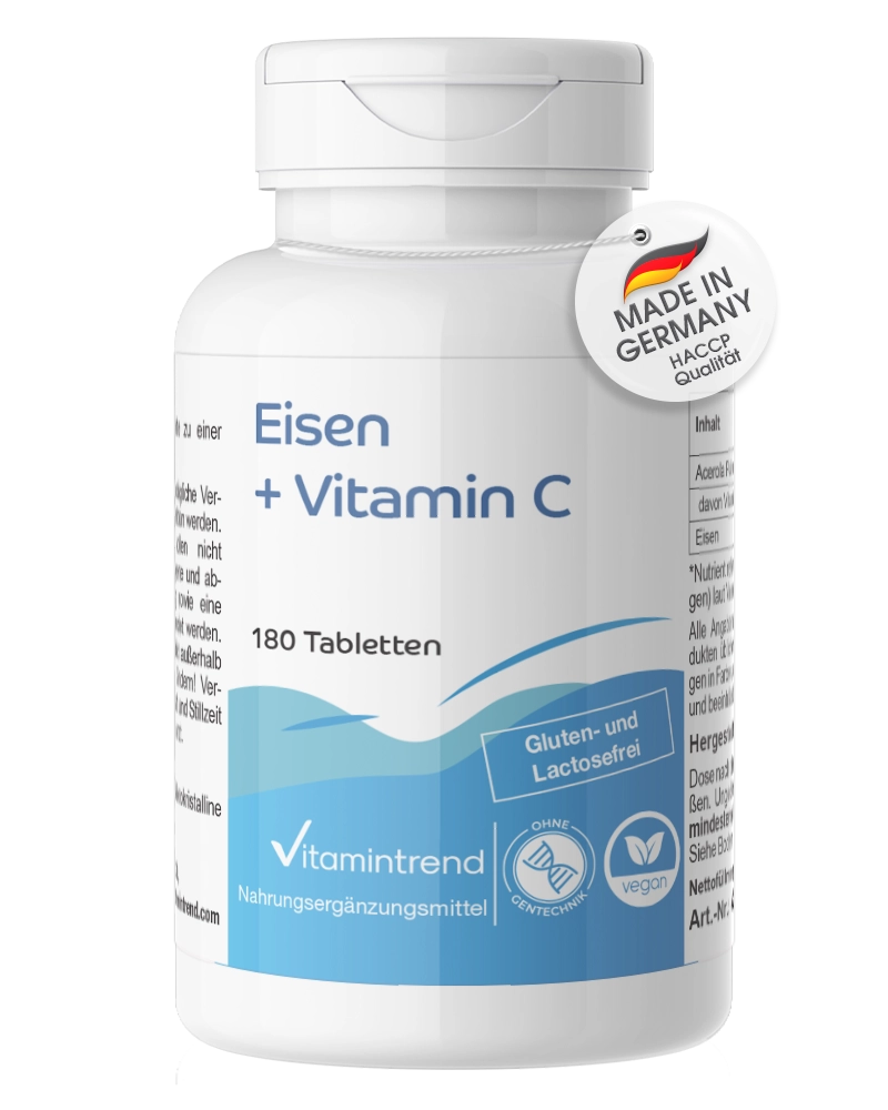 Eisen + Vitamin C - 180 Tabletten - schluckfreundlich | Vitamintrend