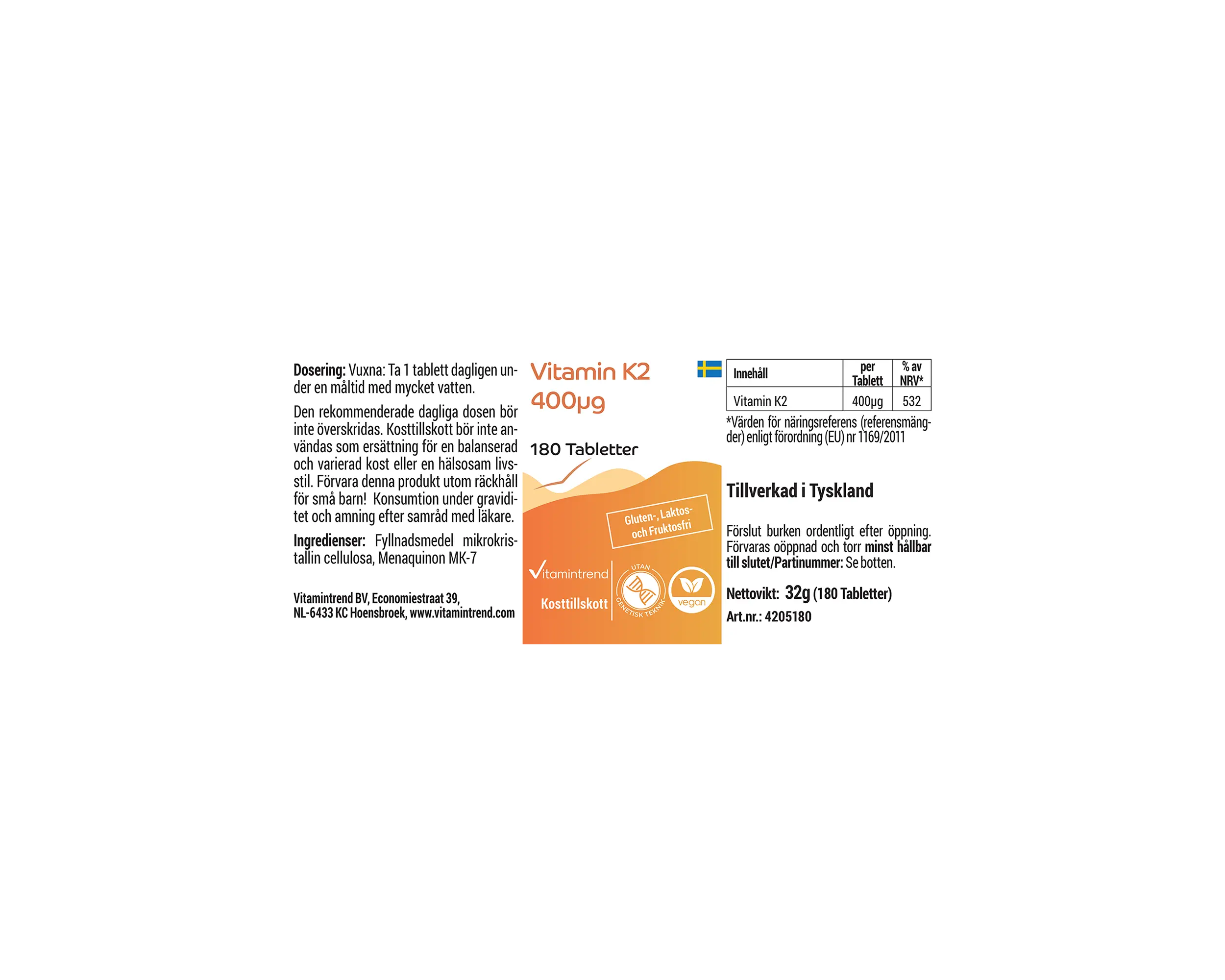 Vitamin K2 400mcg - 180 Tablets | Vitamintrend