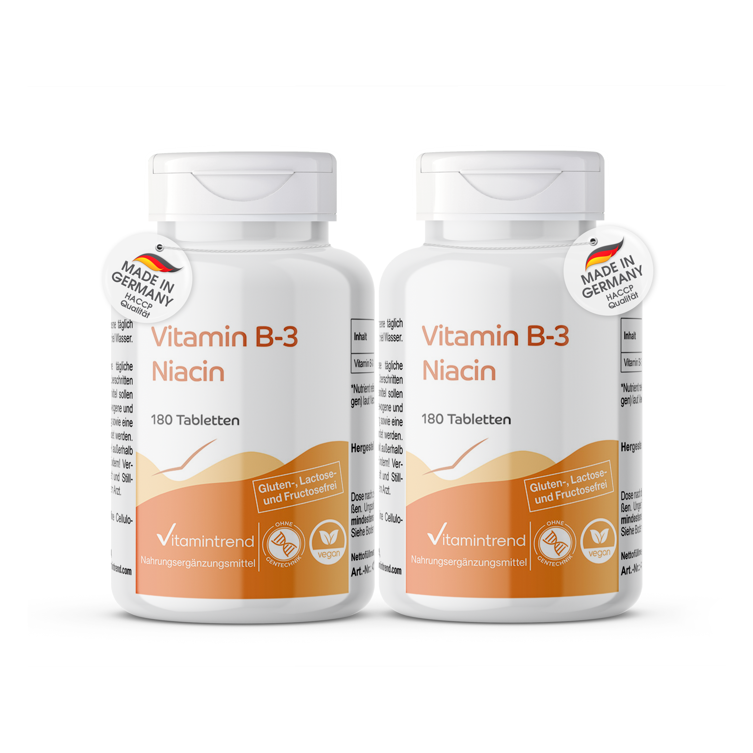Niacina 100mg (Vitamina B3) - 2 x 180 comprimidos - Fáciles de tragar - Pack doble para 1 año - Vegano | Vitamintrend