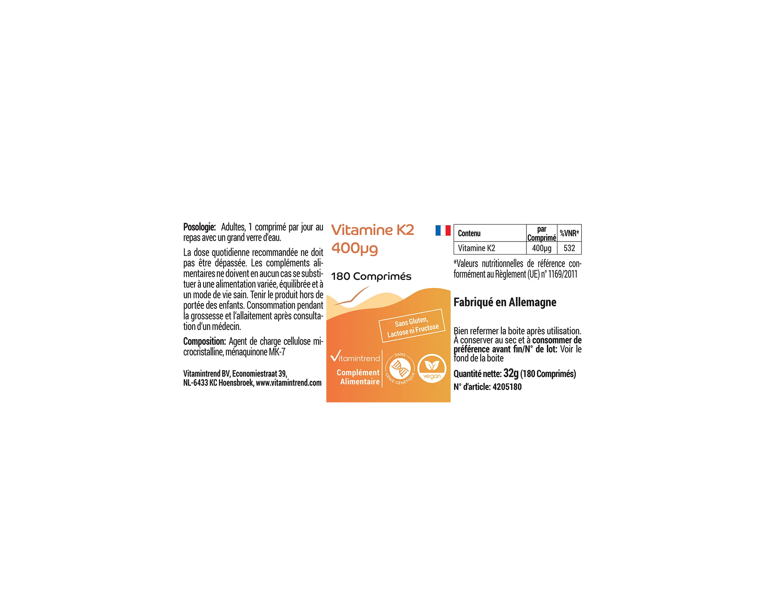 Vitamin K2 400mcg - 180 Tablets | Vitamintrend