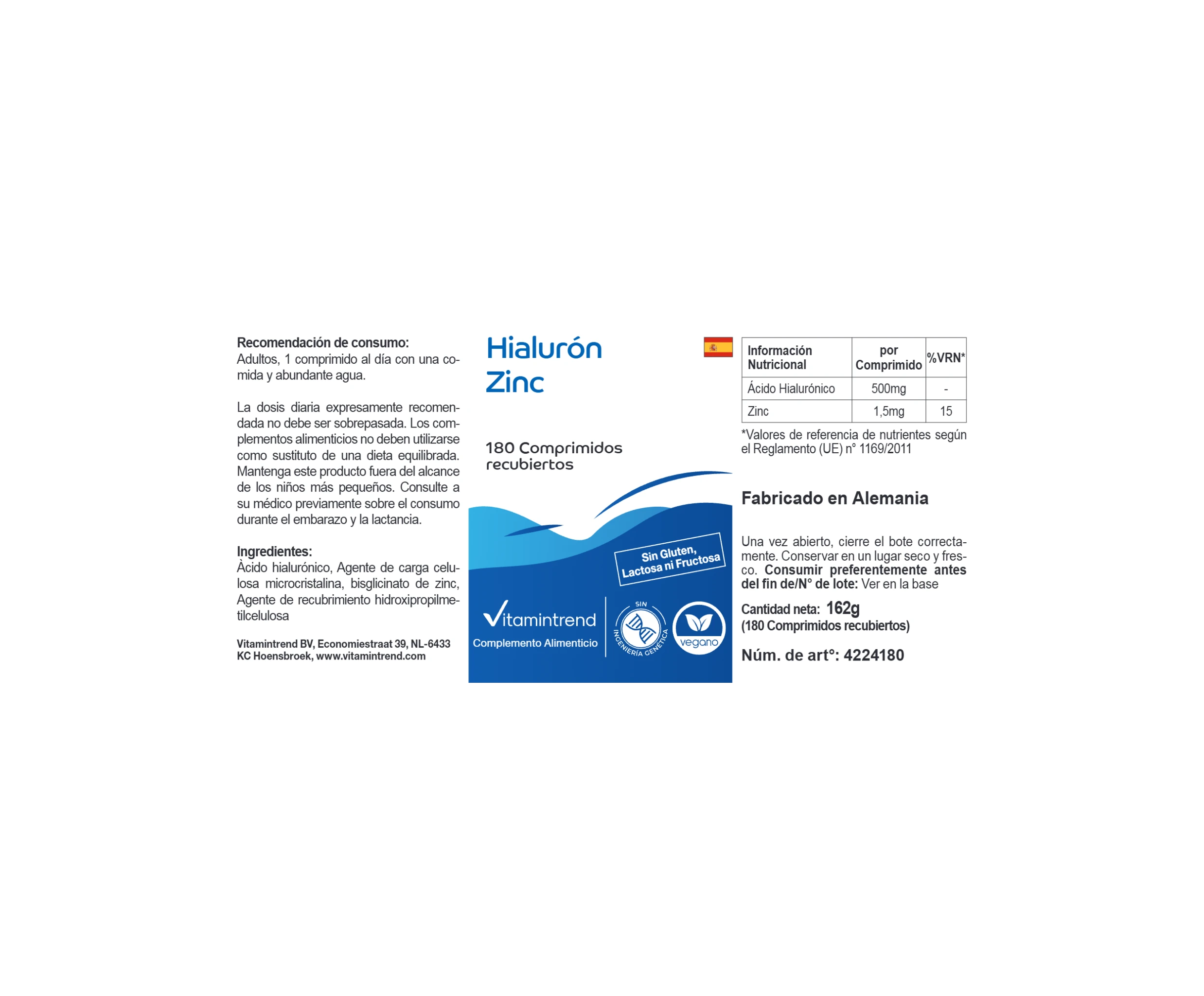 Hyaluron Zink - 180 Filmtabletten | Vitamintrend