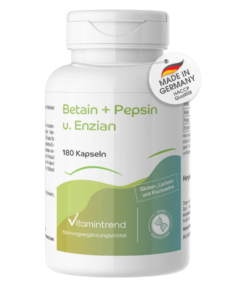 Betain + Pepsin u. Enzian - 180 Kapseln - hochdosiert | Vitamintrend