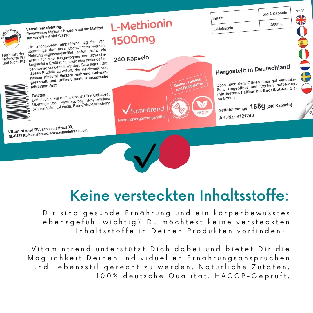 L-Methionin 1500mg - 240 Kapseln - vegan | Vitamintrend