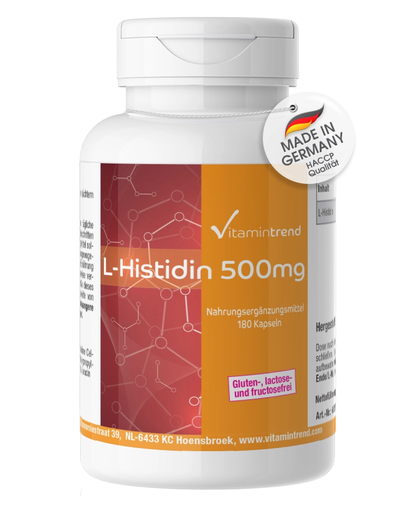 L-Istidina 500mg, Alto dosaggio, Vegan, 180 Capsule, Confezione grande L-Istidina 500mg, Alto dosaggio, Vegan, 180 Capsule, Confezione grande