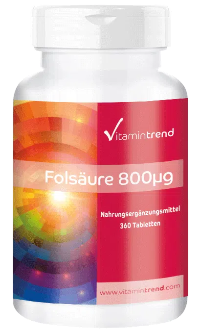 Acide folique 800µg 360 comprimés, végétalien, flacon avantageux pour 1 an