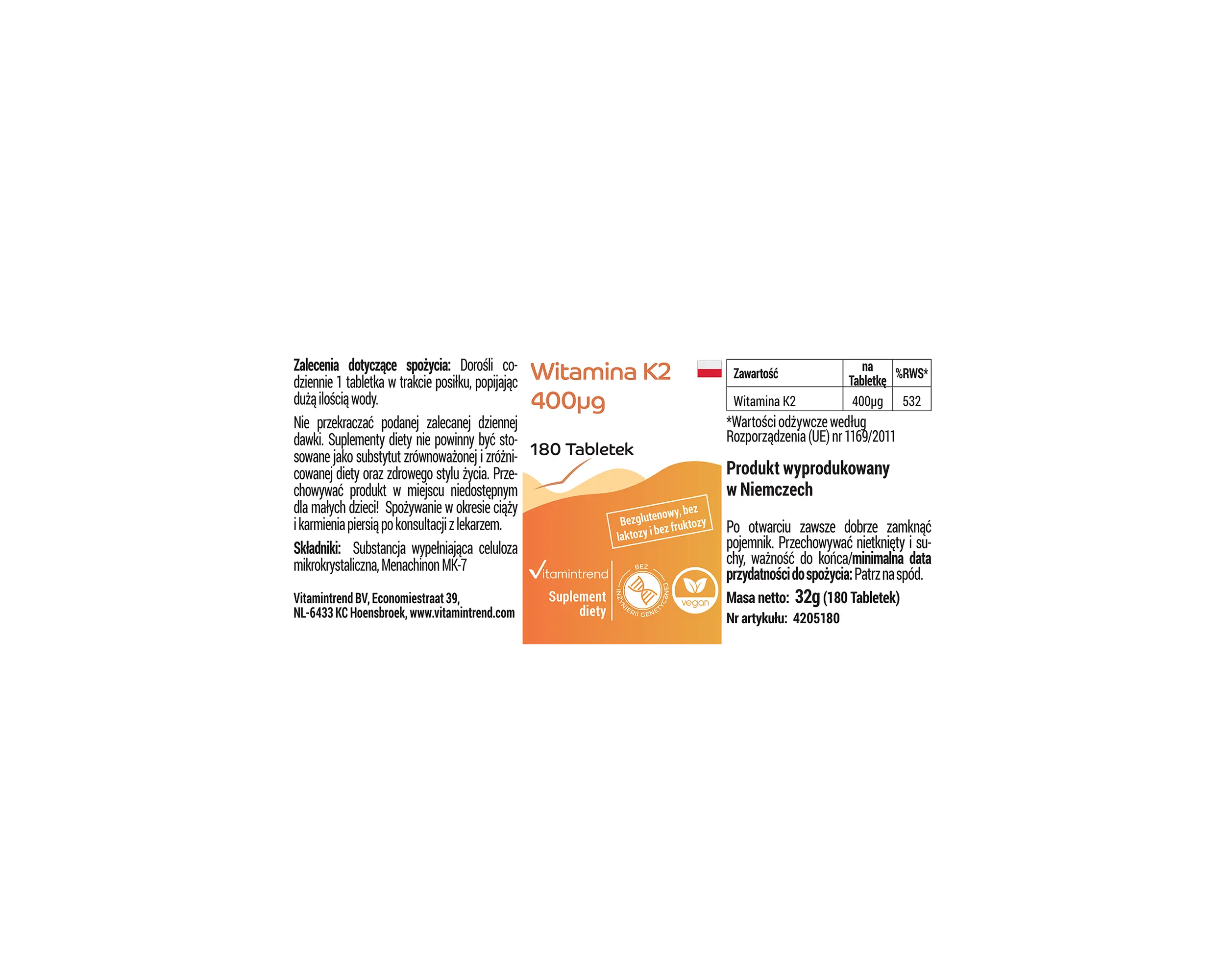 Vitamin K2 400mcg - 180 Tablets | Vitamintrend