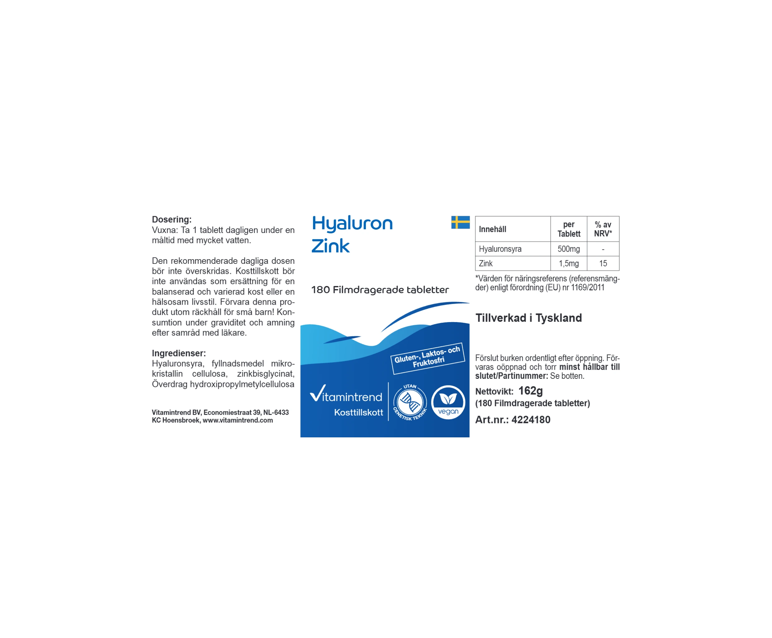 Hyaluron Zink - 180 Filmtabletten | Vitamintrend