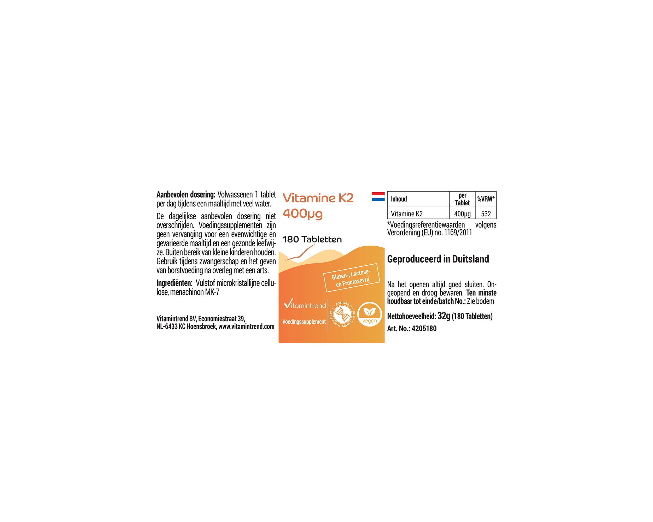 Vitamin K2 400mcg - 180 Tablets | Vitamintrend