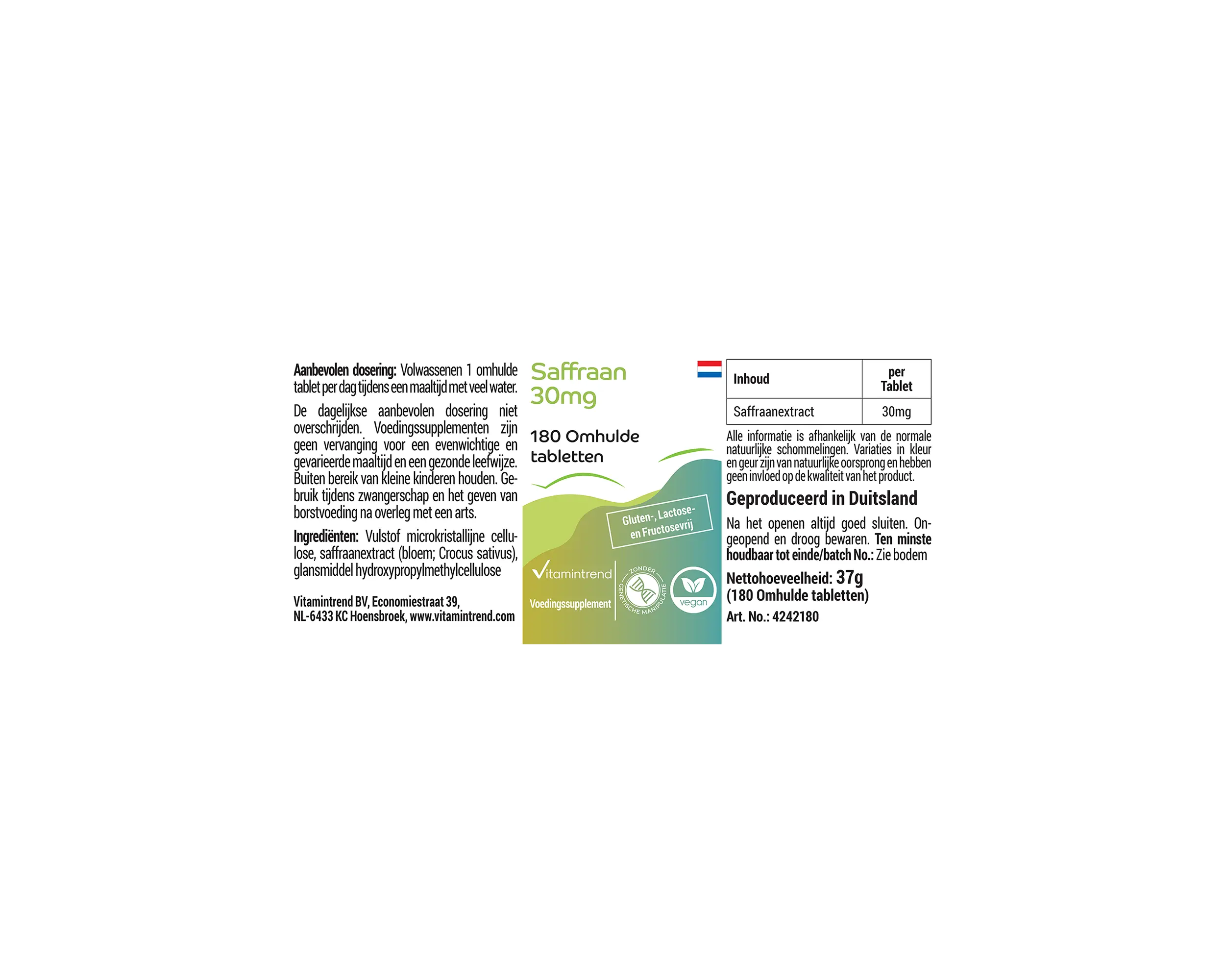 Azafrán 30mg - 180 comprimidos recubiertos con película | Vitamintrend