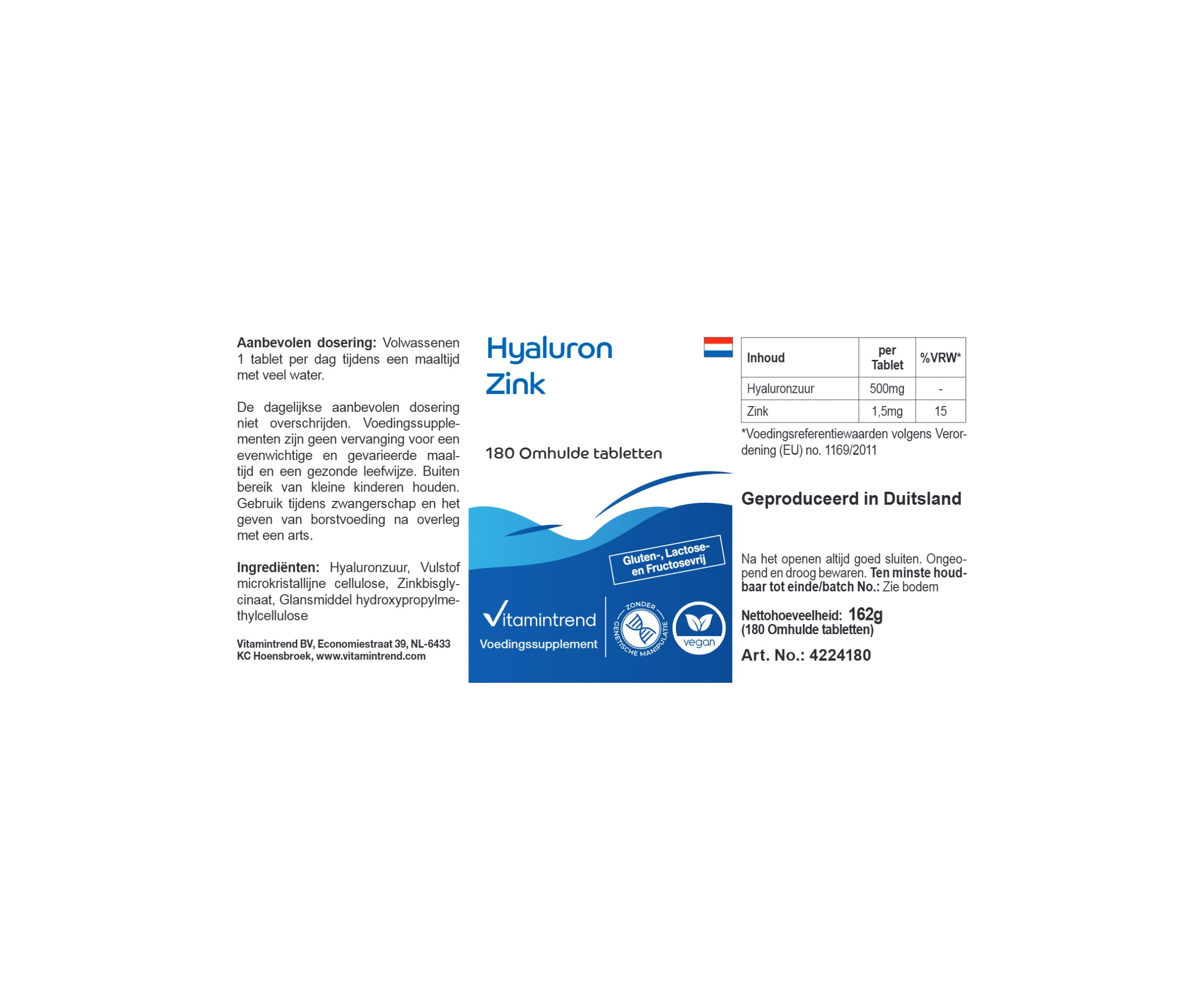 Hyaluron Zink - 180 Filmtabletten | Vitamintrend