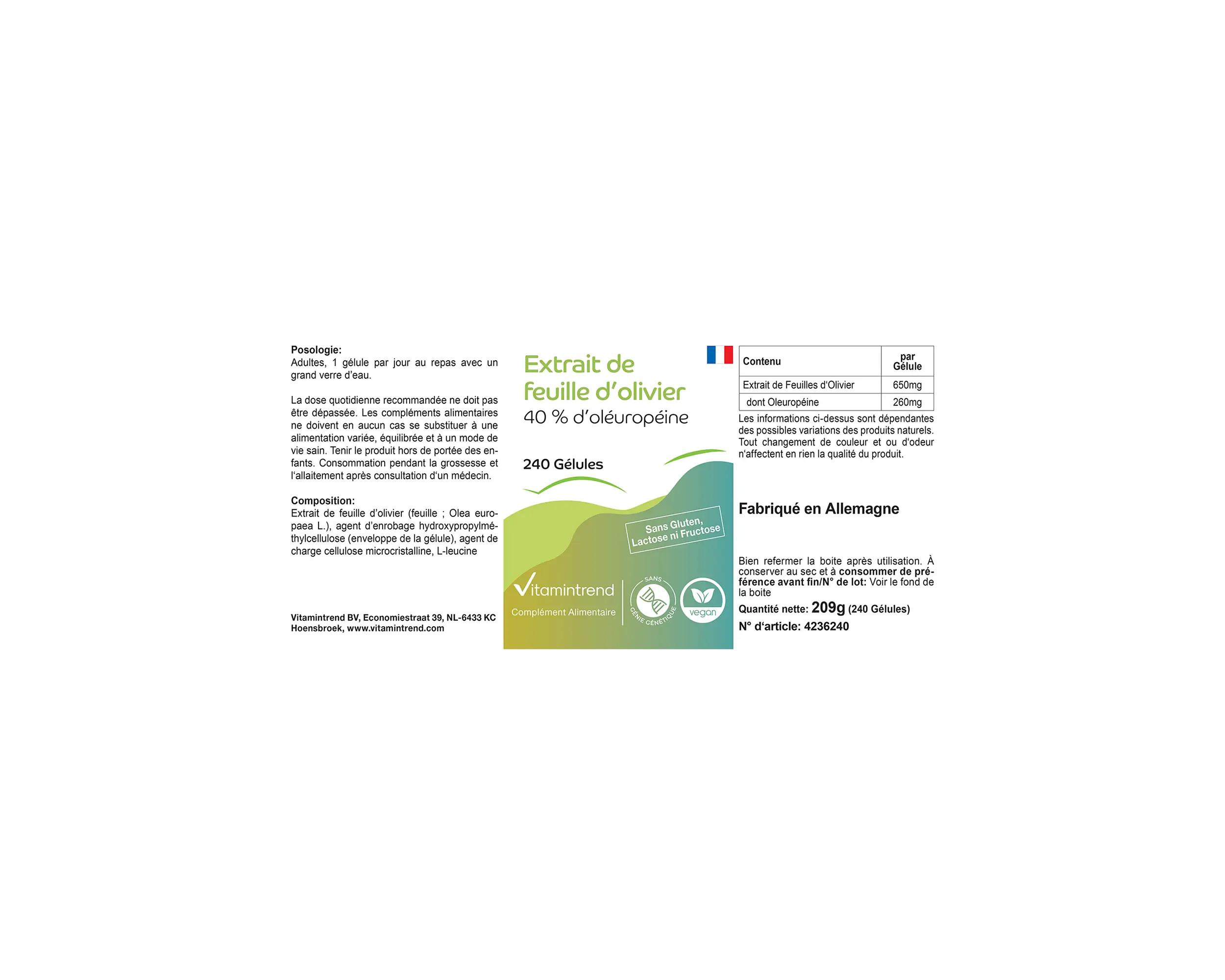 Estratto di foglia d’olivo con 40% di oleuropeina - 240 capsule | Vitamintrend