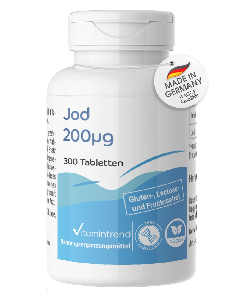Jod 200μg – 300 Tabletten – schluckfreundlich - 133% tägliche Bedarfsabdeckung | Vitamintrend