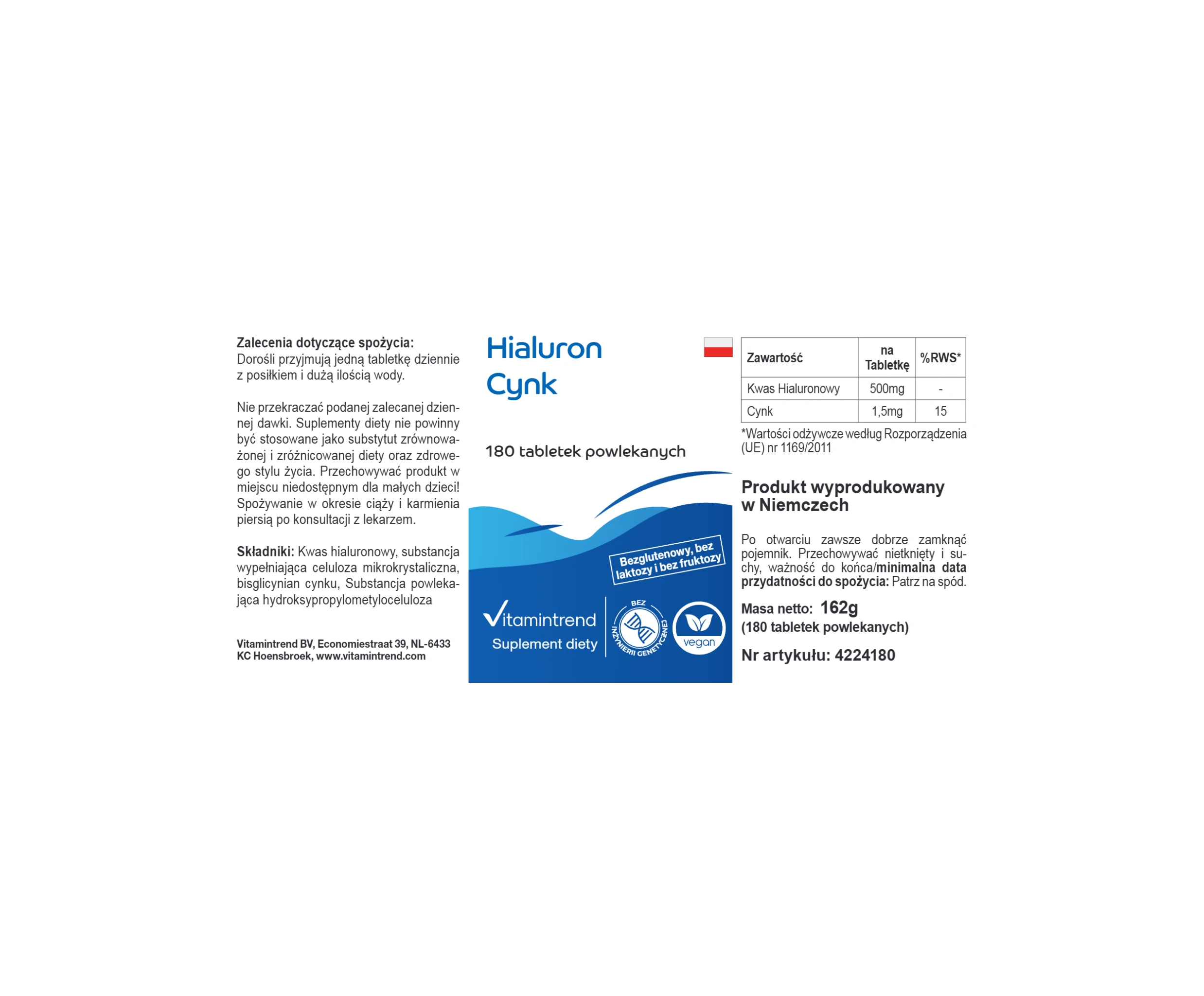 Hyaluron Zink - 180 Filmtabletten | Vitamintrend