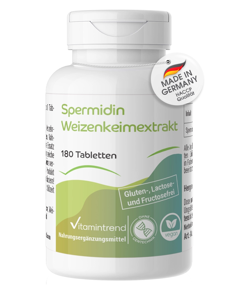 Spermidin 6mg Weizenkeimextrakt – 180 Tabletten | Vitamintrend Spermidin 6mg Weizenkeimextrakt – 180 Tabletten | Vitamintrend