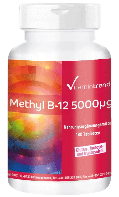 Methyl B12 5000μg 180 tabletten, hooggedoseerd, grootverpakking voor 6 maanden, methylcobalamine