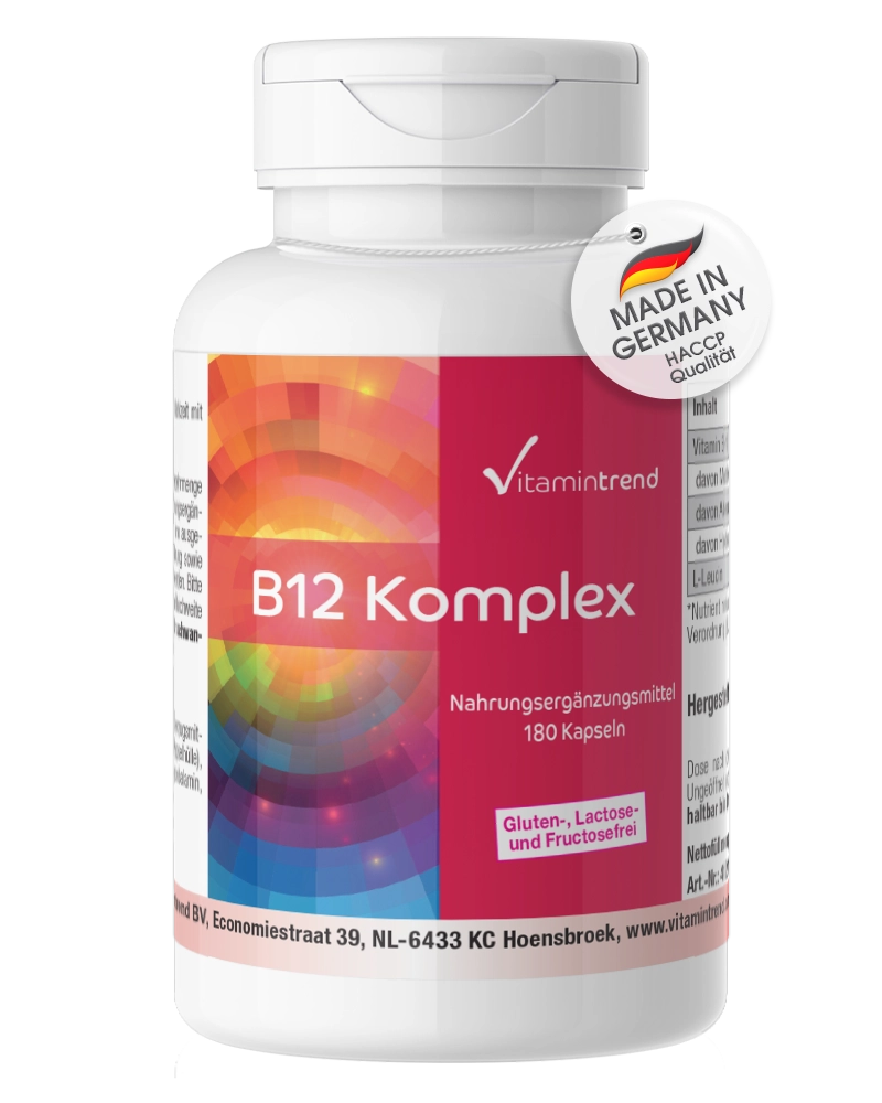 Vitamin B12 Komplex - 180 Kapseln - vegan - Großpackung | Vitamintrend