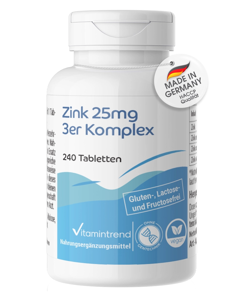 Zink 25mg 3er Komplex - 240 Tabletten - schluckfreundlich | Vitamintrend