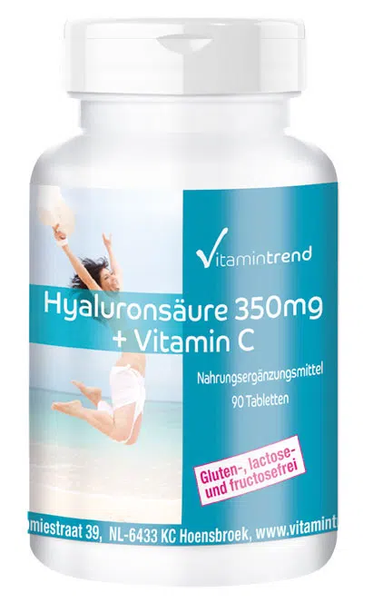 Acide hyaluronique 350mg + Vitamine C - Vegan - 90 Comprimés